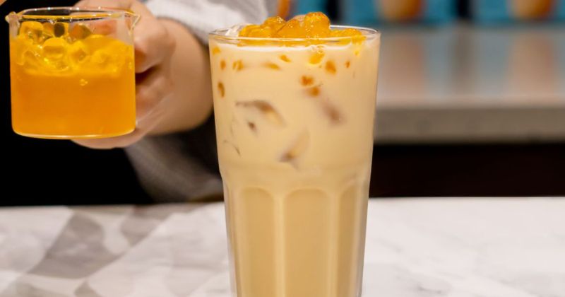 Thành phẩm trà đào sữa