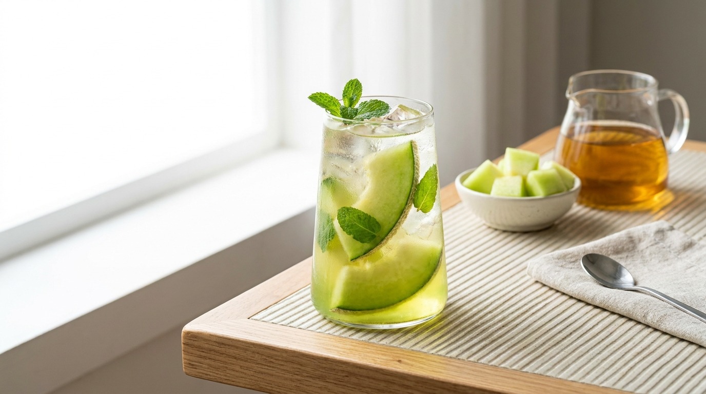 Trà dưa lưới tươi mát giòn ngọt màu xanh vàng bắt mắt